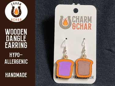 Peanut Butter and Jelly Wood Dangle Earrings - Food Fashion Earring - Dangle Earring - Charm and Char